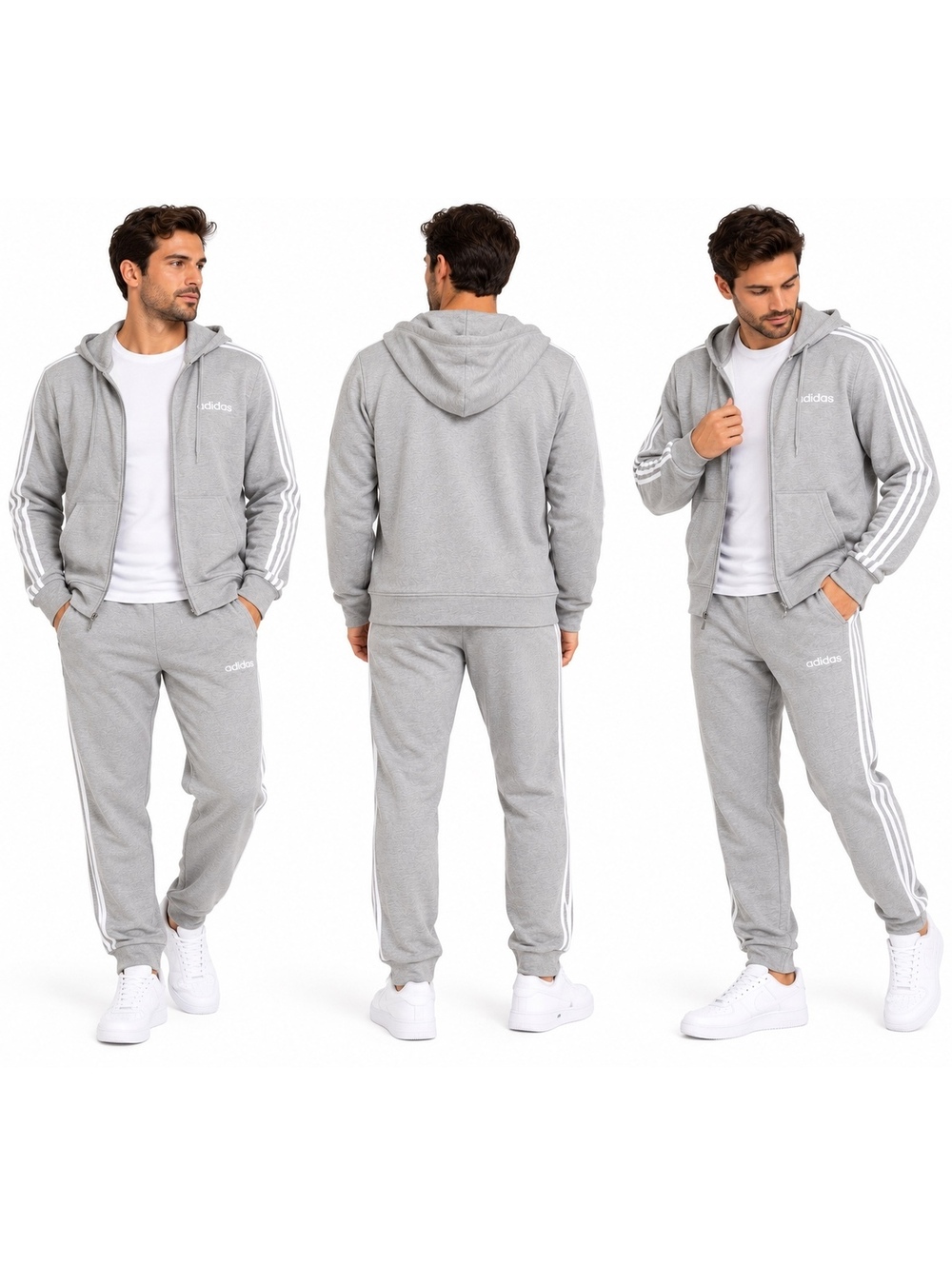 Adidas Men's Gray Tracksuit Hoodie and Joggers Set